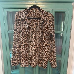 Bp Semi-sheer Leopard Button-Up Blouse